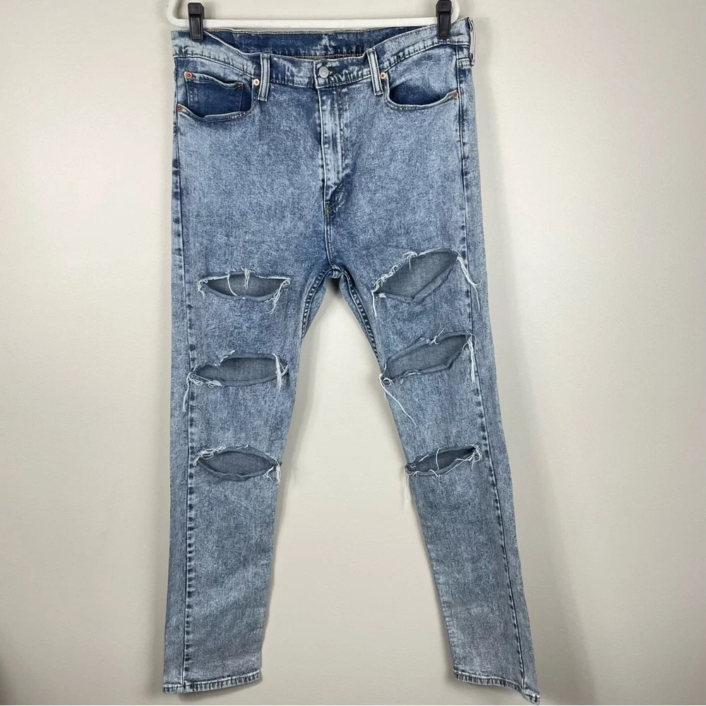 Levis 505 Mens Jeans 38x24 Distressed Acid Wash Denim Light Wash Pants